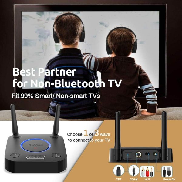 1Mii B06TX Bluetooth 5.2 Transmitter for TV to Wireless Headphone/Speaker, Bluetooth Adapter for TV w/Volume Control, AUX/RCA/Optical/Coaxial Audio Inputs, Plug n Play, aptX Low Latency & HD - Image 3