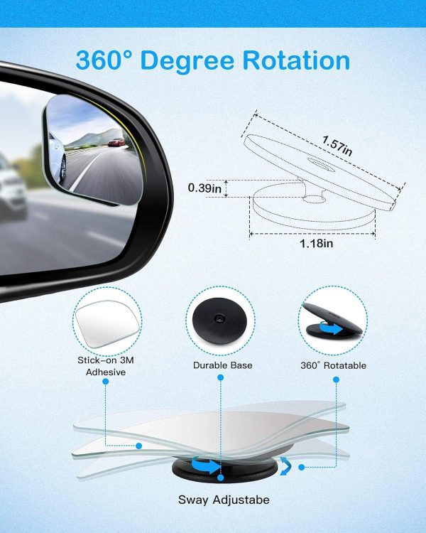 2pcs Fan Shaped Blind Spot Mirror, 360 Degree Adjustabe HD Glass Blind Spot Mirrors, Frameless Convex Rear View Mirror, for any Car, Van, Suv and Trucks. - Image 3