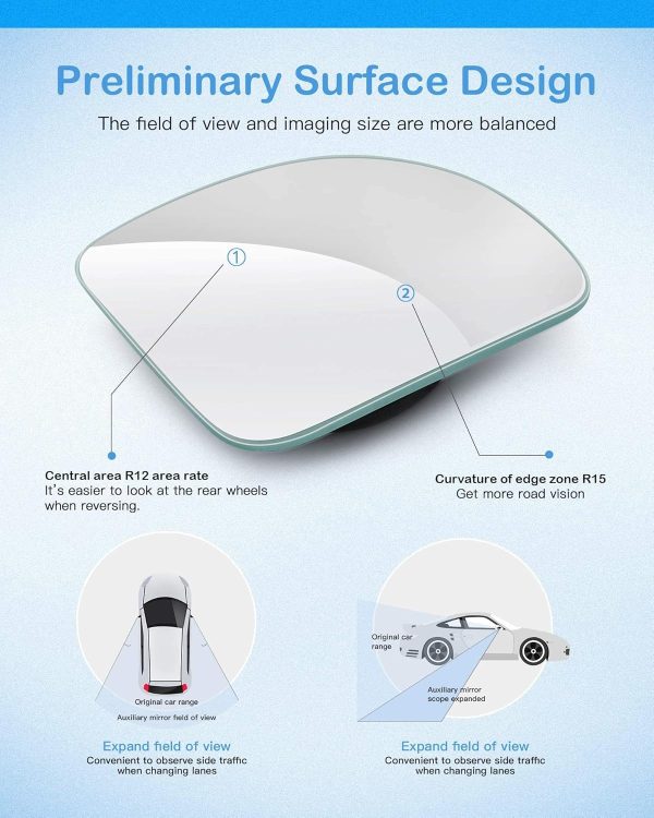 2pcs Fan Shaped Blind Spot Mirror, 360 Degree Adjustabe HD Glass Blind Spot Mirrors, Frameless Convex Rear View Mirror, for any Car, Van, Suv and Trucks. - Image 4