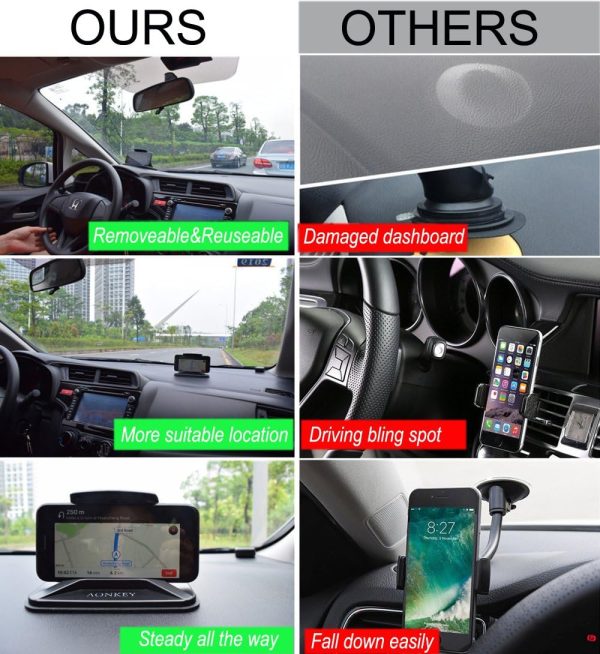 AONKEY Cell Phone Holder for Car, Dashboard Anti-Slip Vehicle GPS Car Mount Universal for All Smartphones, Compatible iPhone XR XS Max X 8 7 6S Plus, Galaxy S10/S9 Plus S8 Note 9/8, LG V30, Pixel 3 XL - Image 5