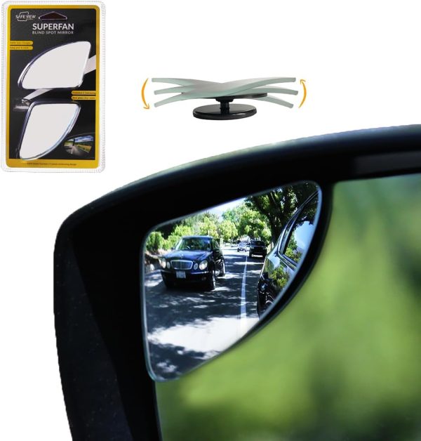 Blind Spot Mirrors for Cars - by Safe View Company - Change Lanes w Confidence - Made from Real Convex Glass - Long Lasting - Easy Peel & Stick (Superfan)