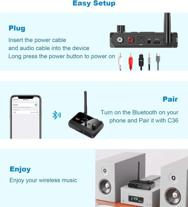 KAIY Bluetooth 5.3 Receiver for Home Stereo, Optical Low Latency & HD Music Audio Bluetooth to RCA Adapter for Stereo/Speakers/Wired Speakers/Home Music Streaming Stereo System, Support AUX/USB - Image 7