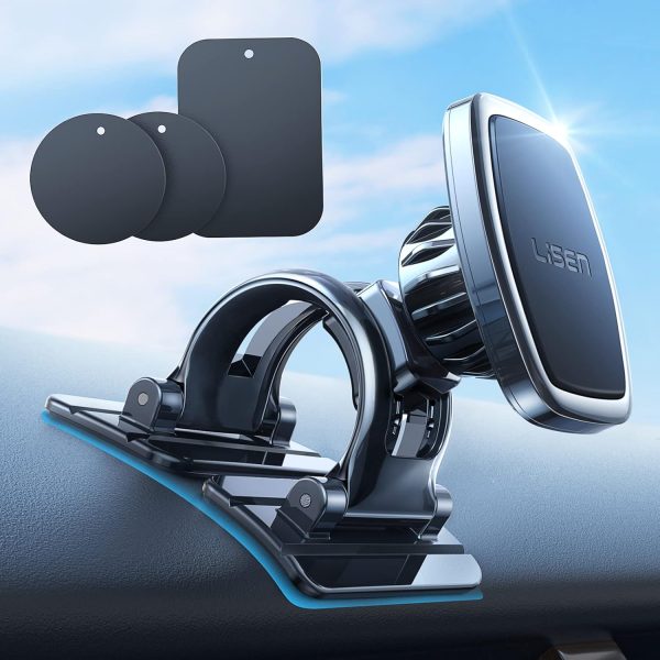 LISEN Magnetic Car Phone Mount for iPhone and Android with 6 Magnets and Adjustable Arch Design, Black